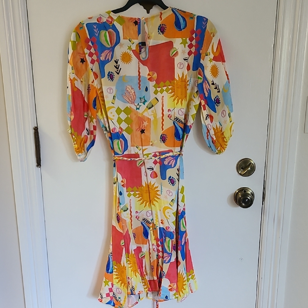 Vibrant Print Tie Dress With Flounce Bottom - Picture 4 of 10